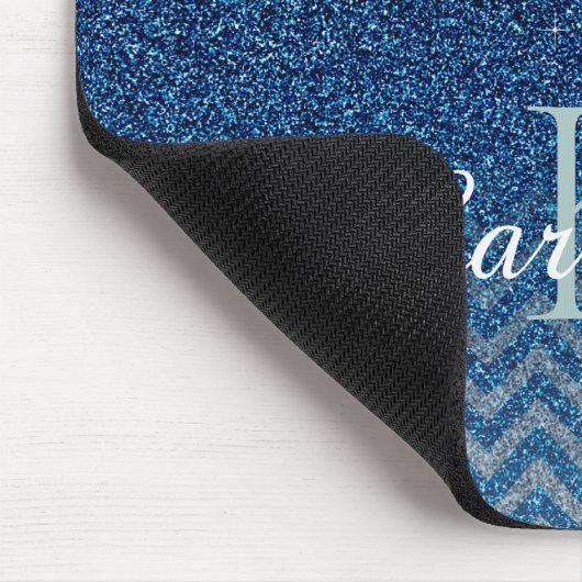 Tapis De Souris Monogramme de Parties scintillant Elegant Bleu Per (Coin)