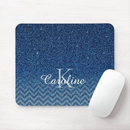 Tapis De Souris Monogramme de Parties scintillant Elegant Bleu Per (Avec souris)