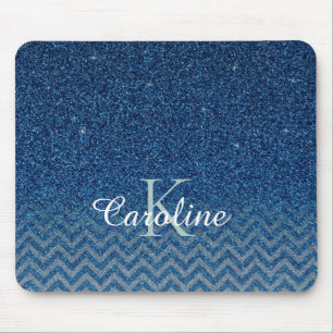Tapis De Souris Monogramme de Parties scintillant Elegant Bleu Per