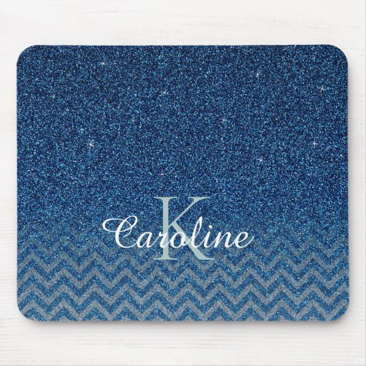 Tapis De Souris Monogramme de Parties scintillant Elegant Bleu Per (Devant)