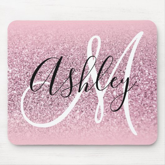 Tapis De Souris Monogramme de Parties scintillant Pastel Pink Edge (Devant)
