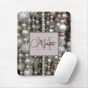 Tapis De Souris Monogramme de perles à facettes argentées et roses