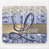 Tapis De Souris Monogramme de perles bleues éblouissantes (Devant)