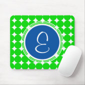 Tapis De Souris Monogramme de point Polka bleu et vert (Avec souris)