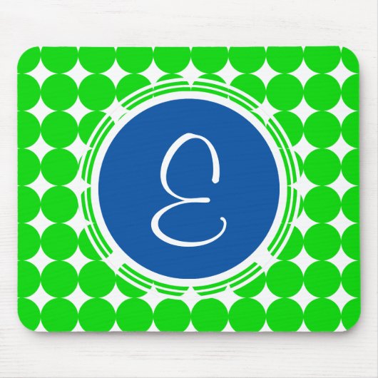 Tapis De Souris Monogramme de point Polka bleu et vert (Devant)
