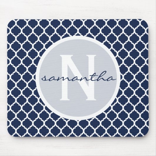 Tapis De Souris Monogramme de Quatrefoil de bleu marine et de (Devant)