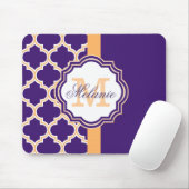 Tapis De Souris Monogramme de Quatrefoil pourpre (Avec souris)