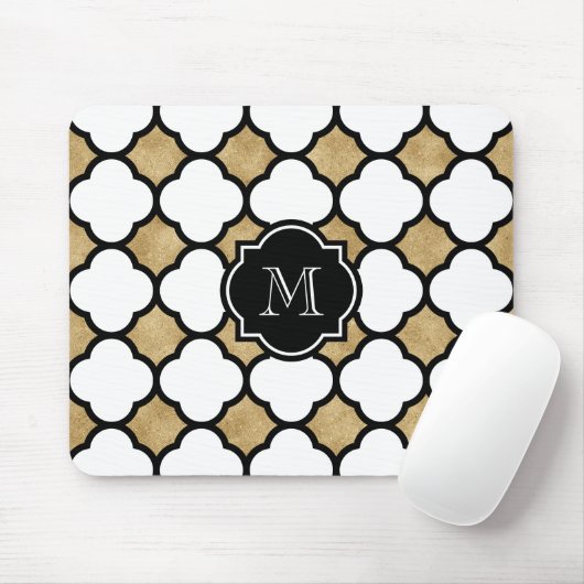 Tapis De Souris Monogramme de Quatrefol blanc noir géométrique or (Avec souris)