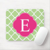 Tapis De Souris Monogramme de Quatrefole Rose Vert (Avec souris)