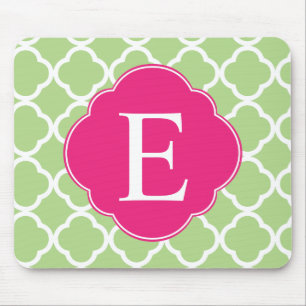 Tapis De Souris Monogramme de Quatrefole Rose Vert