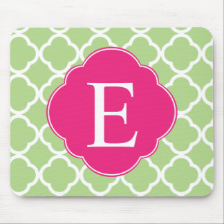 Tapis De Souris Monogramme de Quatrefole Rose Vert