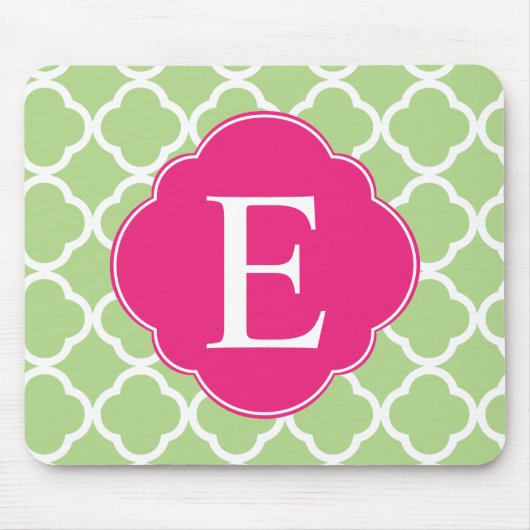 Tapis De Souris Monogramme de Quatrefole Rose Vert (Devant)