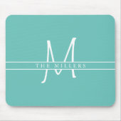 Tapis De Souris Monogramme de scission initiale de script, Turquoi (Devant)