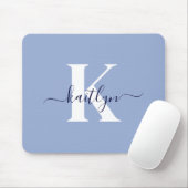 Tapis De Souris Monogramme de script bleu moderne (Avec souris)