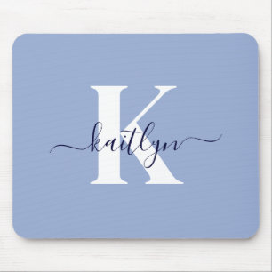 Tapis De Souris Monogramme de script bleu moderne