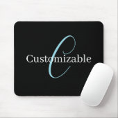 Tapis De Souris Monogramme de script cursif éditable Noir Bleu Bla (Avec souris)