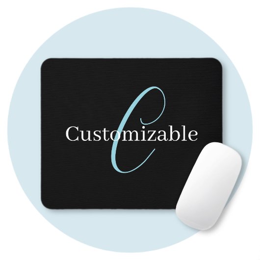 Tapis De Souris Monogramme de script cursif éditable Noir Bleu Bla