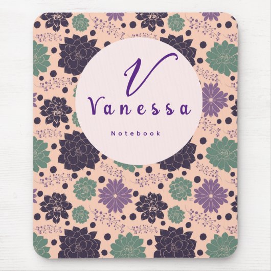 Tapis De Souris Monogramme de script de succulente rose  (Devant)