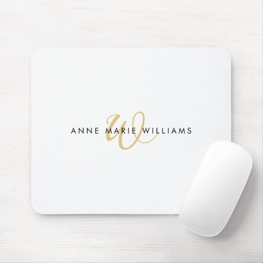 Tapis De Souris Monogramme de script en or blanc moderne (Avec souris)
