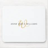 Tapis De Souris Monogramme de script en or blanc moderne (Devant)