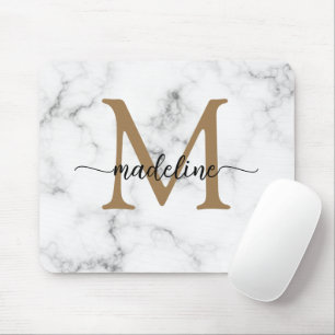 Tapis De Souris Monogramme de script féminin or marbre moderne