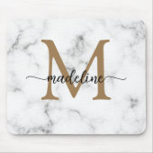 Tapis De Souris Monogramme de script féminin or marbre moderne (Devant)