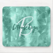 Tapis De Souris Monogramme de script métallisé géométrique bleu aq (Devant)