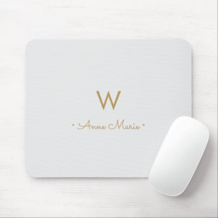 Tapis De Souris Monogramme de script or gris clair moderne