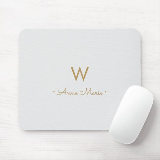 Tapis De Souris Monogramme de script or gris clair moderne (Avec souris)