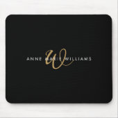 Tapis De Souris Monogramme de script or noir moderne (Devant)