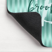 Tapis De Souris Monogramme de script rayures métal brossé Aqua  (Coin)