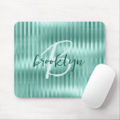 Tapis De Souris Monogramme de script rayures métal brossé Aqua  (Avec souris)