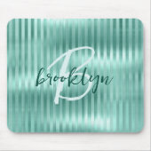 Tapis De Souris Monogramme de script rayures métal brossé Aqua  (Devant)