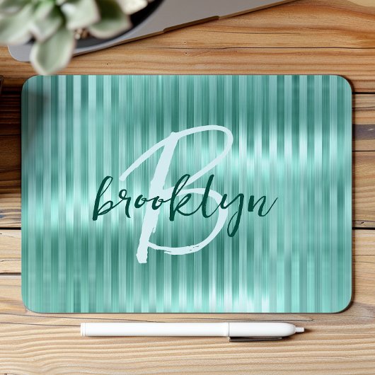 Tapis De Souris Monogramme de script rayures métal brossé Aqua 