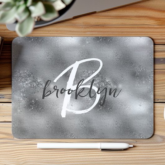 Tapis De Souris Monogramme de script tendance argenté Glam 
