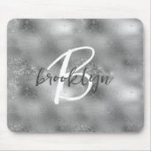 Tapis De Souris Monogramme de script tendance argenté Glam  (Devant)
