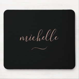 Tapis De Souris Monogramme de script tendance noir or