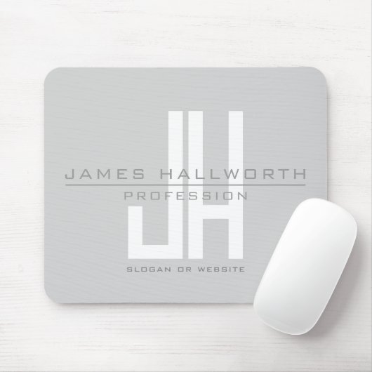 Tapis De Souris Monogramme d'entreprise moderne | Gris (Avec souris)