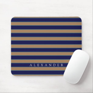 Tapis De Souris Monogramme des bandes bleues Brown personnalisées