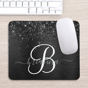Tapis De Souris Monogramme d'étincelle à Parties scintillant noire