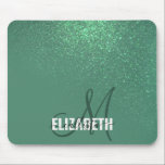 Tapis De Souris Monogramme diagonal de Parties scintillant verte d<br><div class="desc">Ce design élégant et girly est parfait pour la femme classe et élégante. Il présente un dégradé en diagonale de parties scintillant turquoise verte de sirène imbriquée, ombragé au sommet d'un arrière - plan vert sirène. C'est un point de vue unique sur la tendance du gradient de parties scintillant qui...</div>