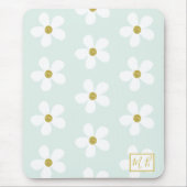 Tapis De Souris Monogramme d'or blanc vert simple marguerite (Devant)