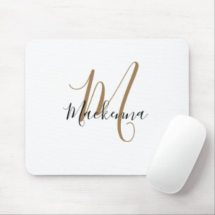 Tapis De Souris Monogramme d'or noir moderne élégant Script Girly 