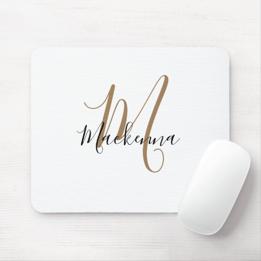 Tapis De Souris Monogramme d'or noir moderne élégant Script Girly (Avec souris)