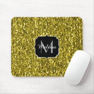Tapis De Souris Monogramme doré foncé jaune faux parties scintilla
