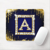 Tapis De Souris Monogramme doré initial A avec paillettes bleues (Avec souris)