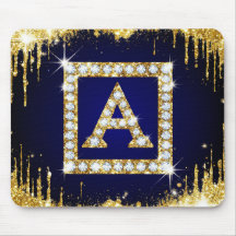 Monogramme doré initial A avec paillettes bleues