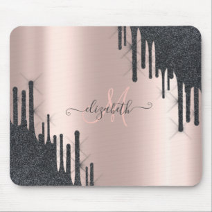 Tapis De Souris Monogramme doré rose avec gouttes de vernis noir p