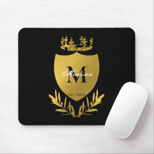 Tapis De Souris Monogramme du bouclier royal noir et or
