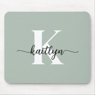 Tapis De Souris Monogramme écriture vert sauge